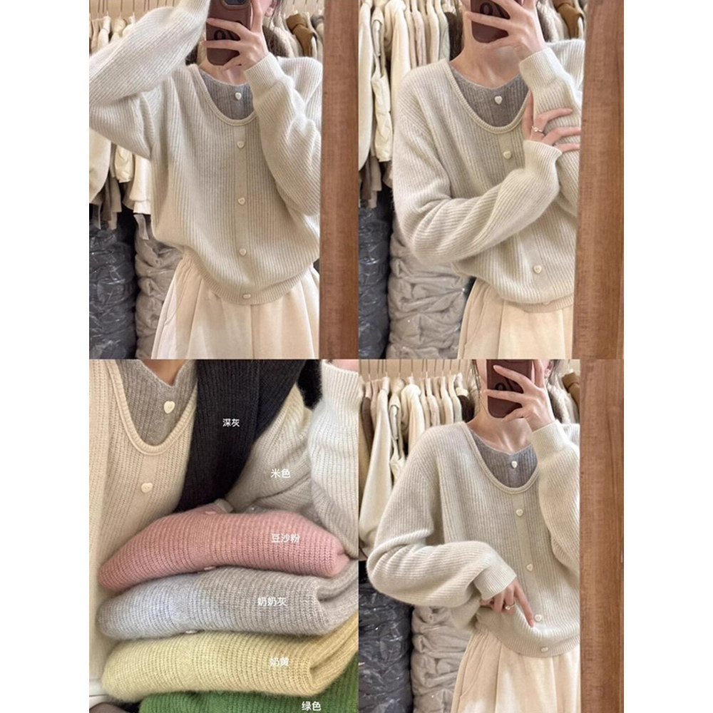 Japanese Sweet Faux Two-Piece Cardigan - kawaii-inspired outfit in pastel colors - 84096468