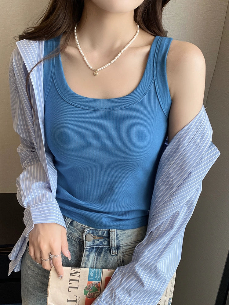 Summer Plus-Size Stretch Ribbed Camisole