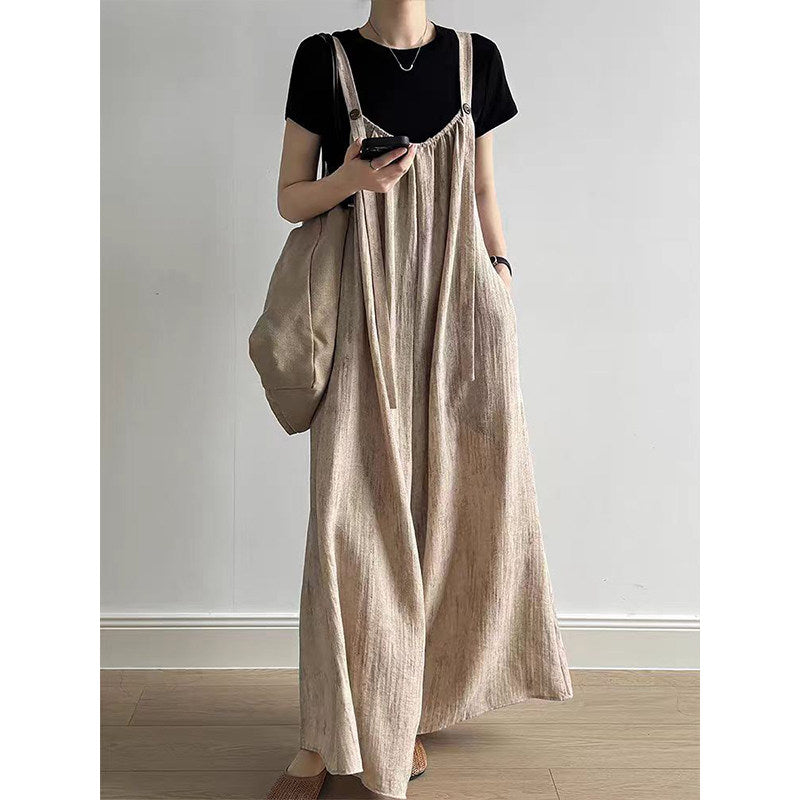 Japanese Retro Linen Suspender Pants