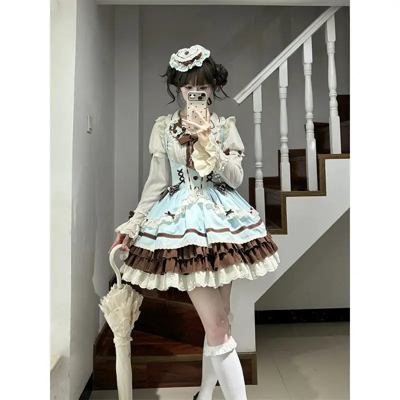 Mint Chocolate Café JSK + Blouse Set