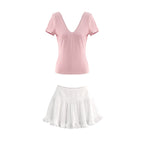 Pink Knit Top & Lace Trim Skirt Set - kawaii-inspired outfit in pastel colors - 13921315