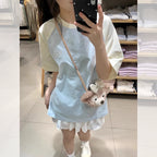 Contrasting Raglan Cotton Short-Sleeve Tee - kawaii-inspired outfit in pastel colors - 49513779