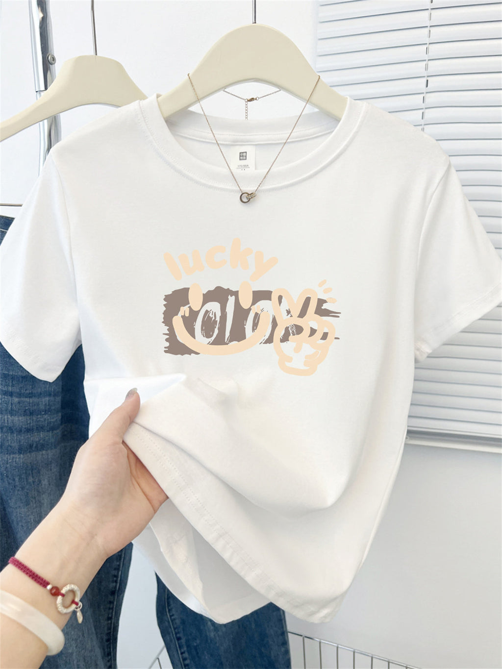 Cute Cartoon Shoulder Print Short Sleeve Tee