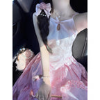 Pastel Hanfu-Inspired Brocade Dress - kawaii-inspired outfit in pastel colors - 57031009
