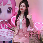 Pink Denim Vest & Skirt Two-Piece Set - kawaii-inspired outfit in pastel colors - 72226232