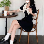 Himecore Bow Collar Button Dress - kawaii-inspired outfit in pastel colors - 43807673