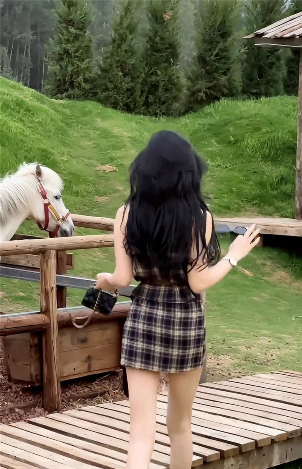 Khaki British-Style Plaid Shoulder Set