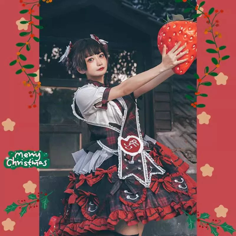 Sweet Gingerbread Plaid Lolita Dress Set