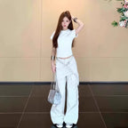 Pinch-Waist Straight Shoulder T-Shirt - kawaii-inspired outfit in pastel colors - 57863370