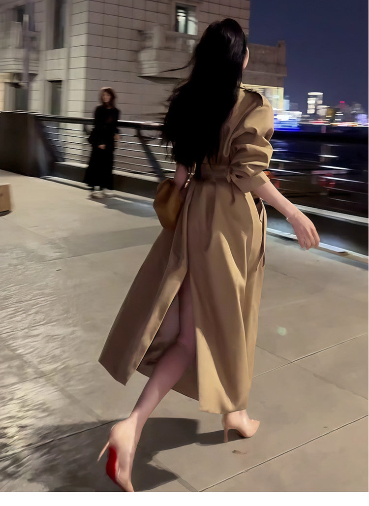 Korean High-End Khaki Trench Coat