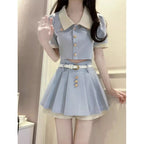 Korean Preppy Summer Two-Piece Set - kawaii-inspired outfit in pastel colors - 74049929