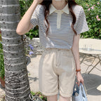 Paris Stripe Polo Tee – Cafe Cozy Edition - kawaii-inspired outfit in pastel colors - 45193874