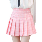 Pastel Plaid Pleated Mini Skirt - kawaii-inspired outfit in pastel colors - 36124551