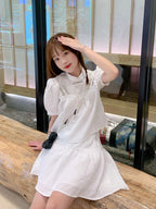 Pearl Trim Himecore Puff Sleeve Set - kawaii-inspired outfit in pastel colors - 58944405