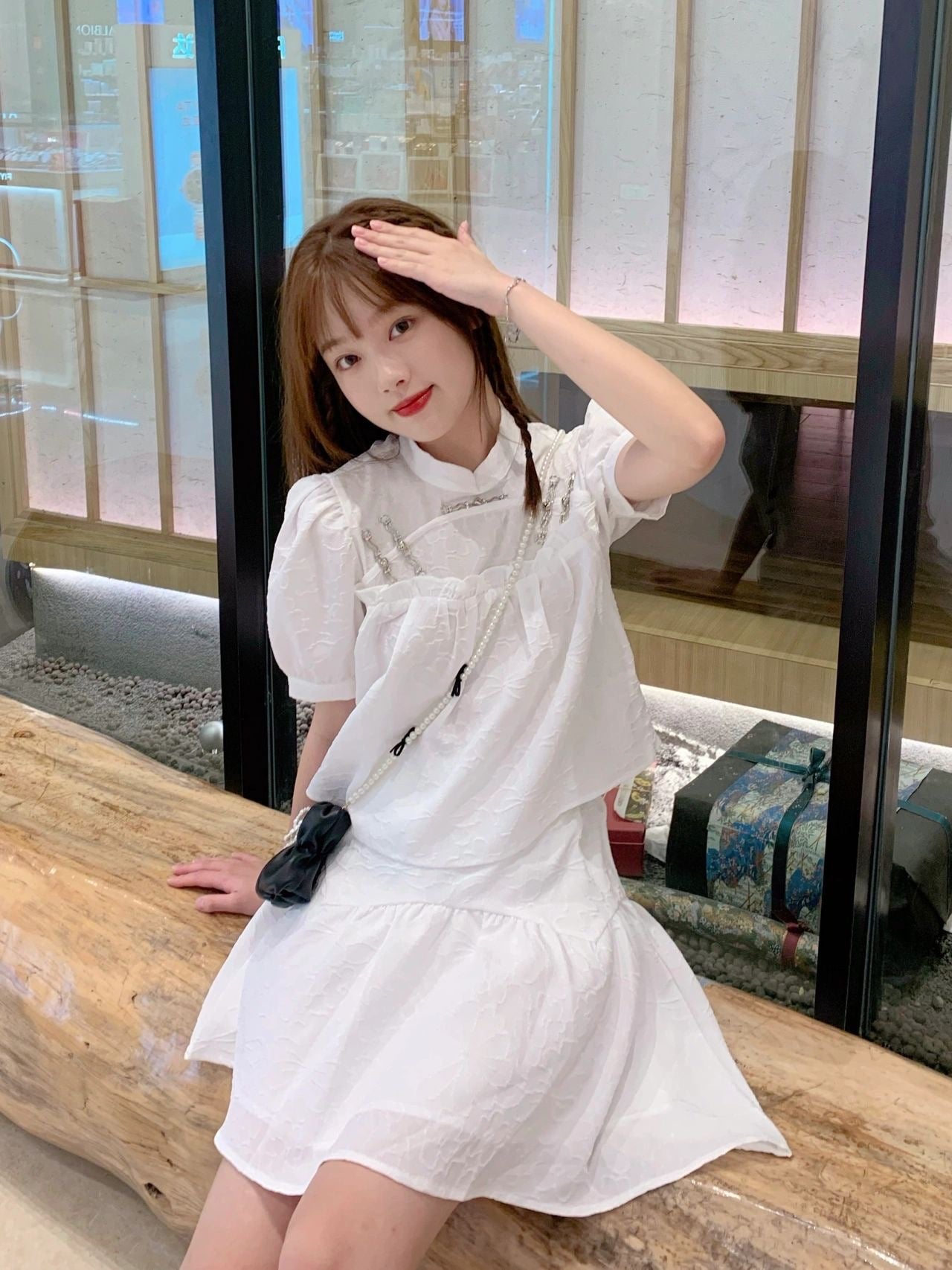 Pearl Trim Himecore Puff Sleeve Set