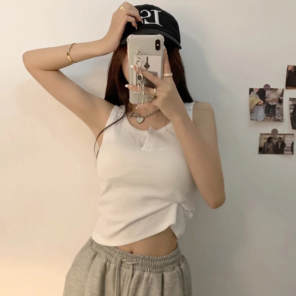 Ribbed Button Front Tank Top