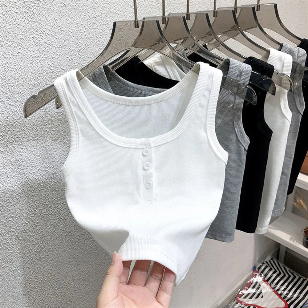 Ribbed Button Front Tank Top