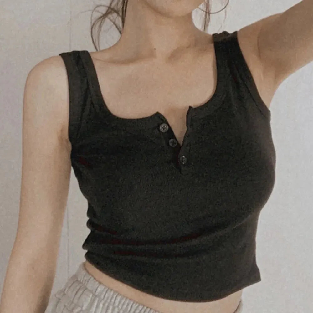 Ribbed Button Front Tank Top