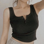 Ribbed Button Front Tank Top