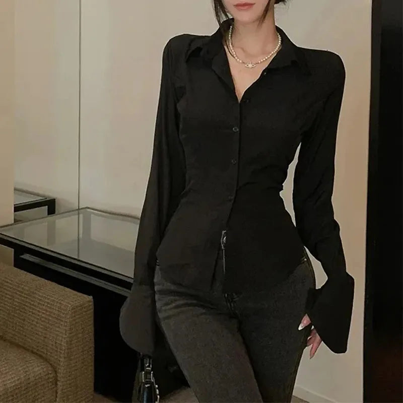 Slim Turn-Down Collar Blouse