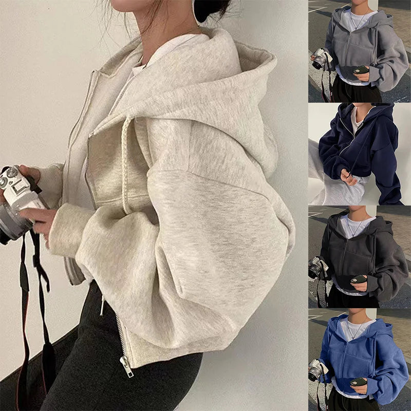 Cropped Zip-Up Hooded Sweatshirt