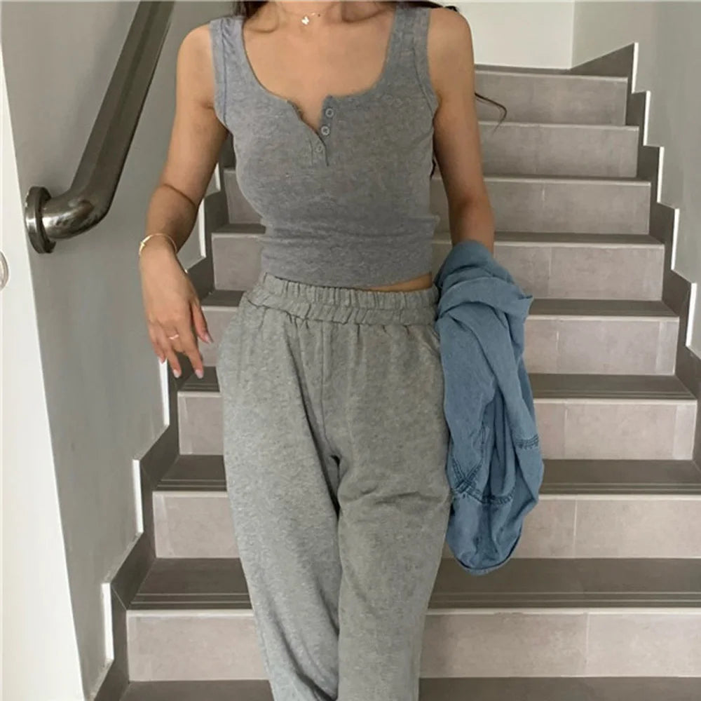 Ribbed Button Front Tank Top