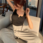 Ribbed Button Front Tank Top