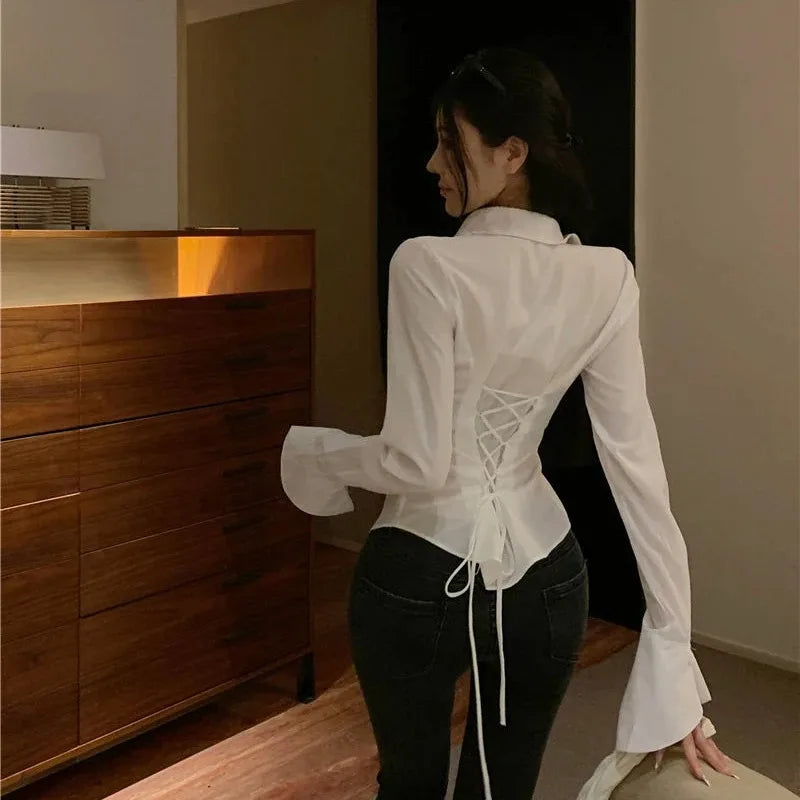Slim Turn-Down Collar Blouse