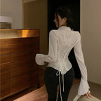 Slim Turn-Down Collar Blouse