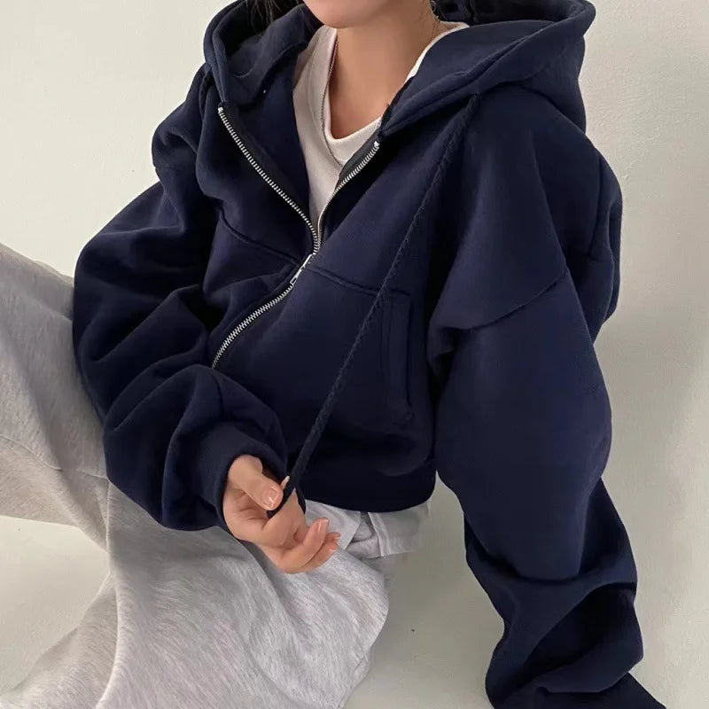 Cropped Zip-Up Hooded Sweatshirt