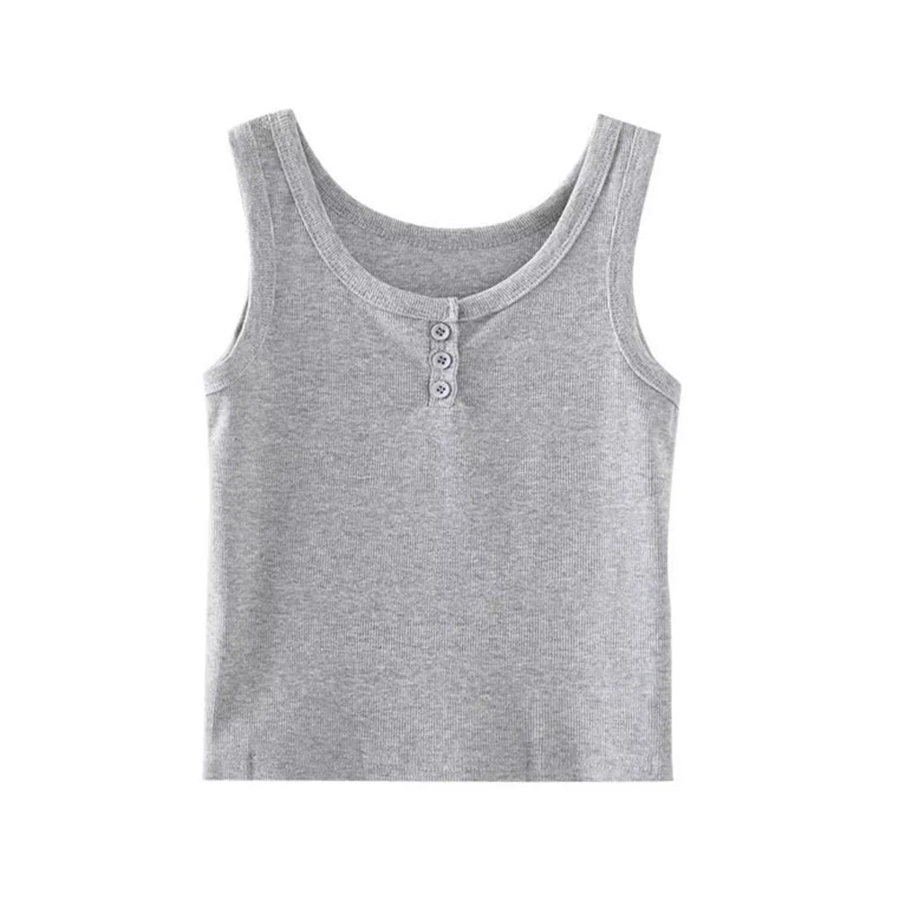 Ribbed Button Front Tank Top