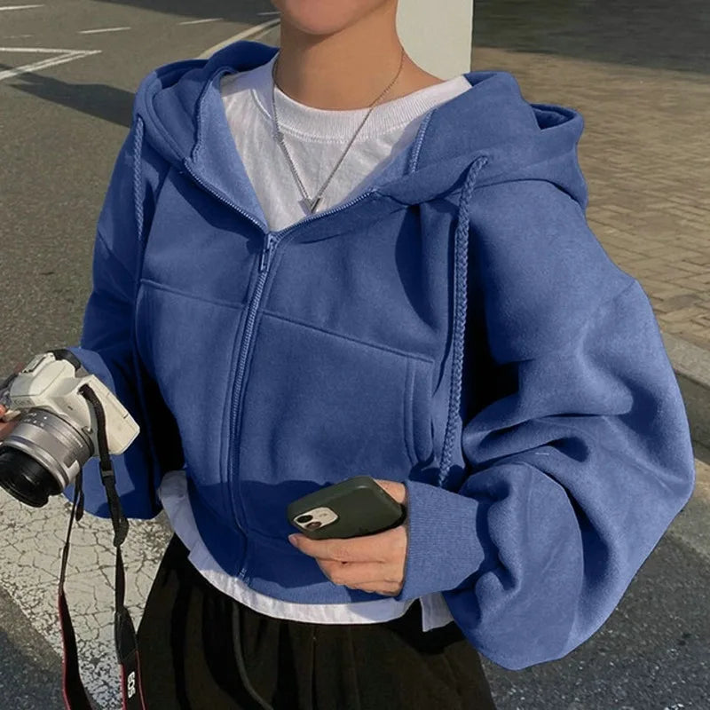 Cropped Zip-Up Hooded Sweatshirt