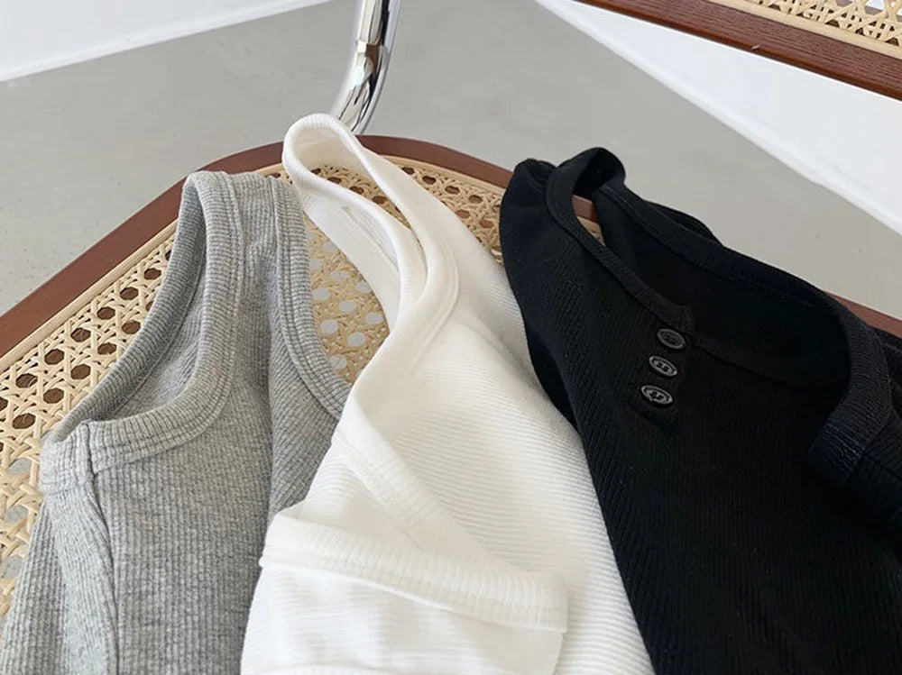 Ribbed Button Front Tank Top