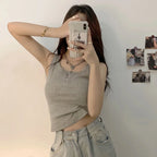 Ribbed Button Front Tank Top