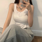 Ribbed Button Front Tank Top