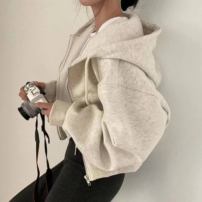 Cropped Zip-Up Hooded Sweatshirt
