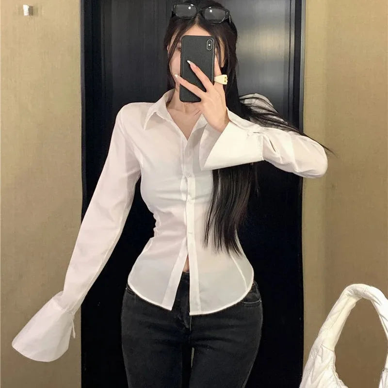 Slim Turn-Down Collar Blouse