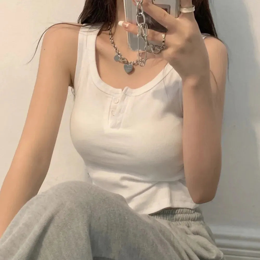 Ribbed Button Front Tank Top