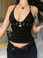 Lace-Up Backless Crop Top