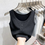 Ribbed Button Front Tank Top