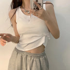 Ribbed Button Front Tank Top