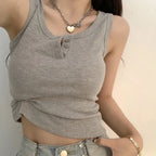 Ribbed Button Front Tank Top