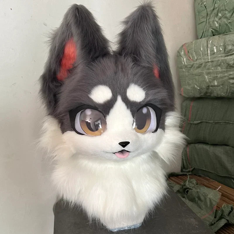 In Stock Fursuits head cheap animal head costume cat furry head kemono cute dog head costume role-playing costume - B
