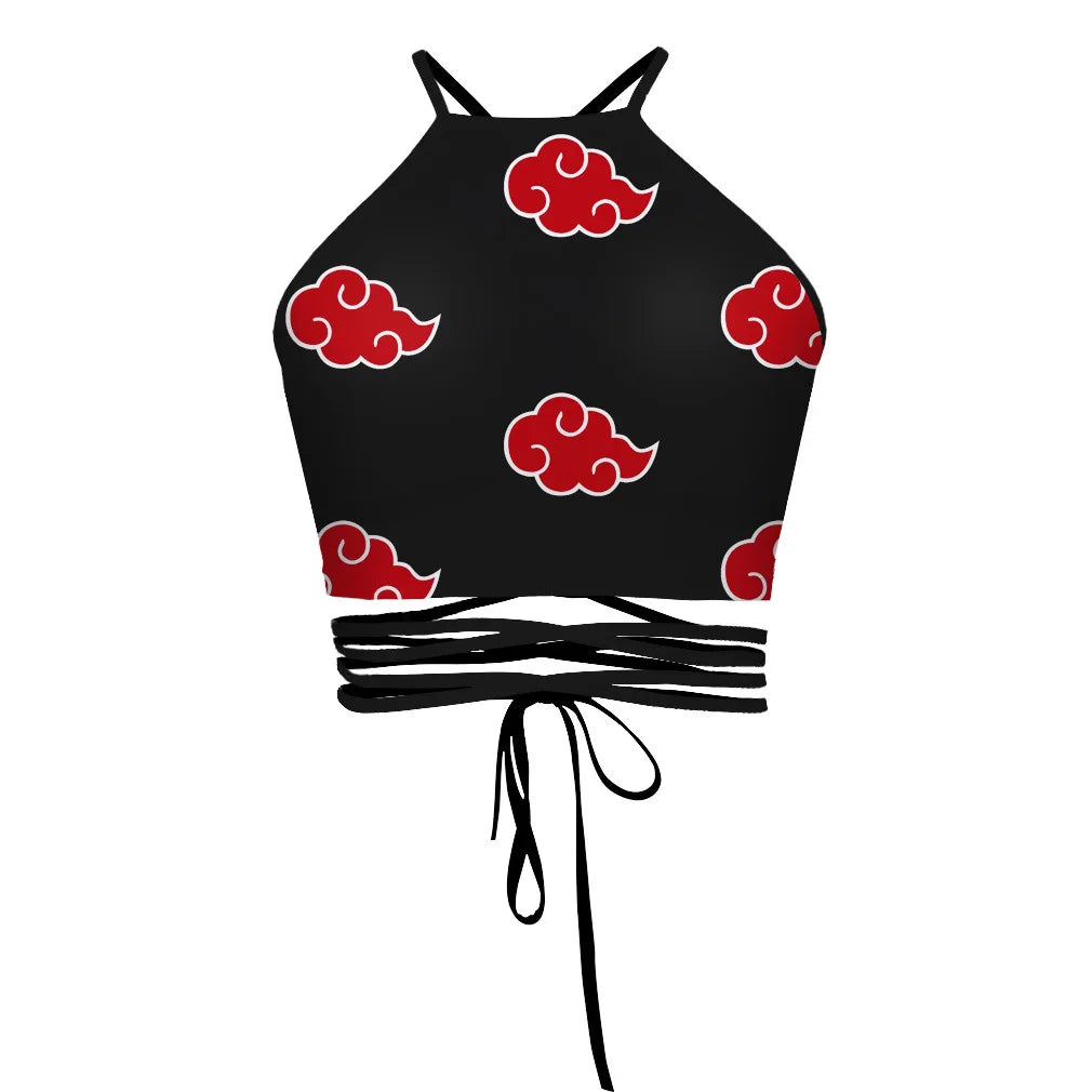 Anime Sexy Black Out Tank Top Sasuke Akatsuki Cosplay Costume Women Short Crop Top Bandage Swimsuit Beach Suit Summer