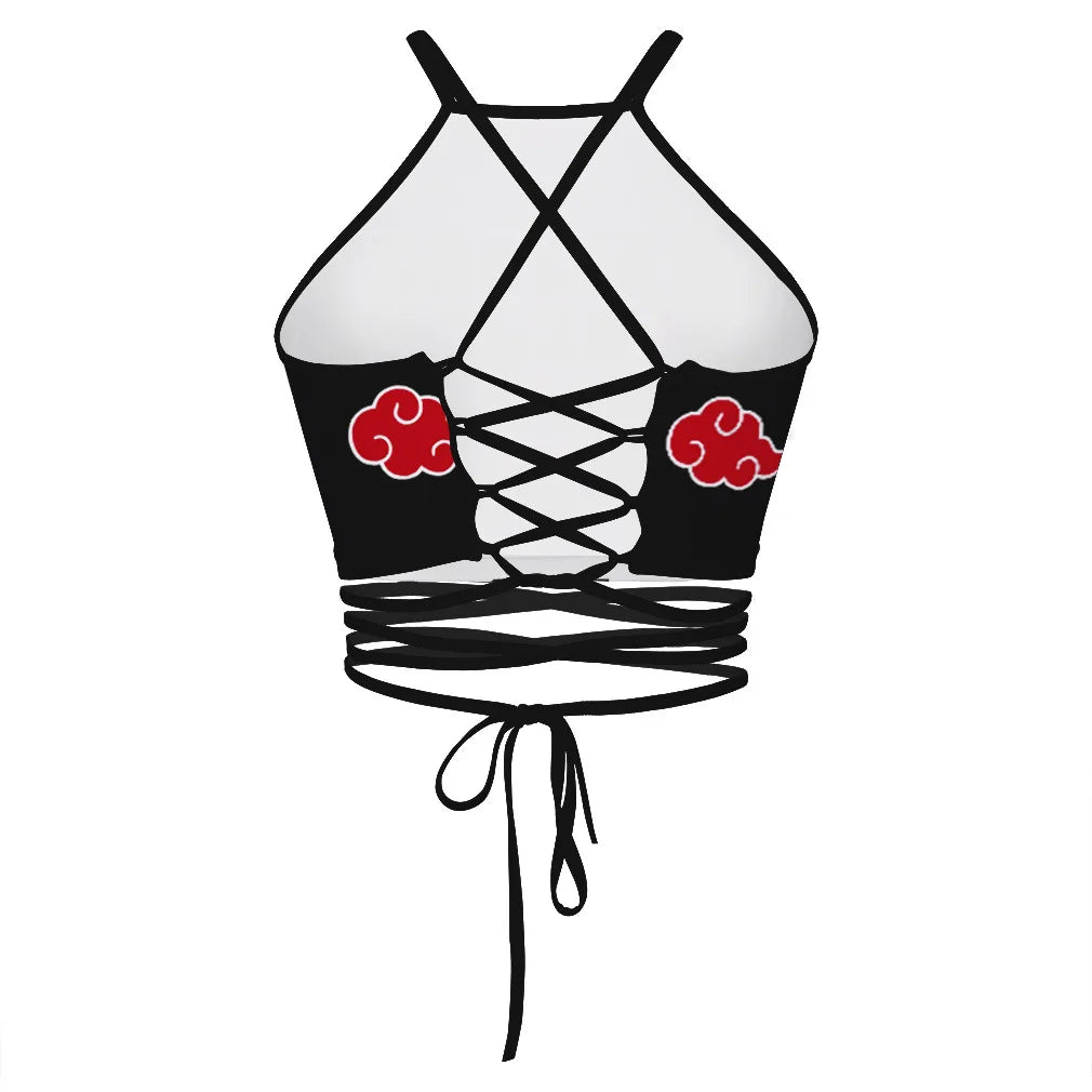 Anime Sexy Black Out Tank Top Sasuke Akatsuki Cosplay Costume Women Short Crop Top Bandage Swimsuit Beach Suit Summer