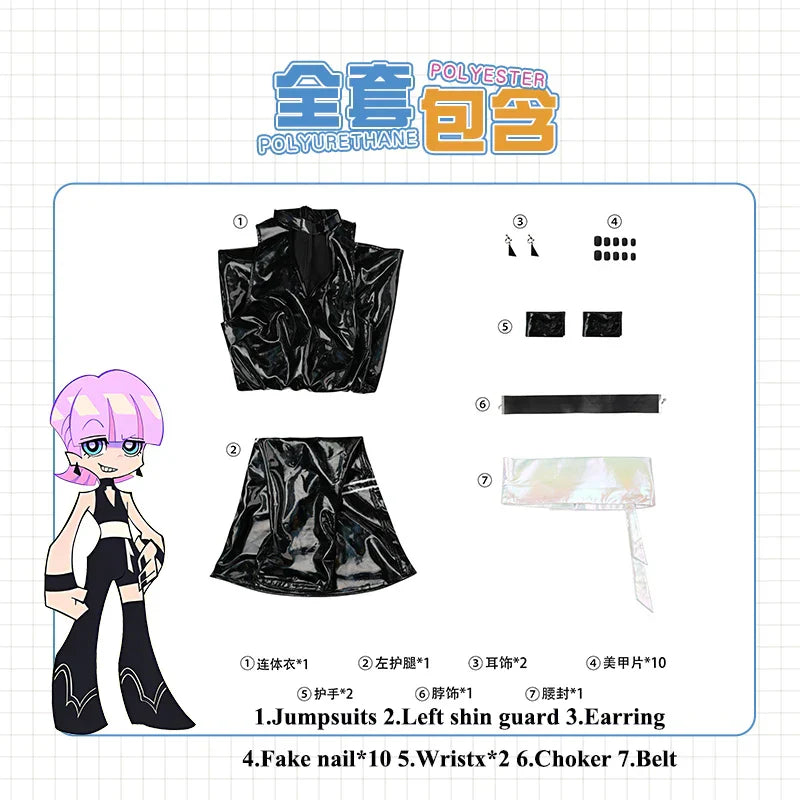Panty Stocking Polyester Cosplay Costume Polyurethane Cosplay Costume Anime Black White Jumpsuits For Hallowmas Party