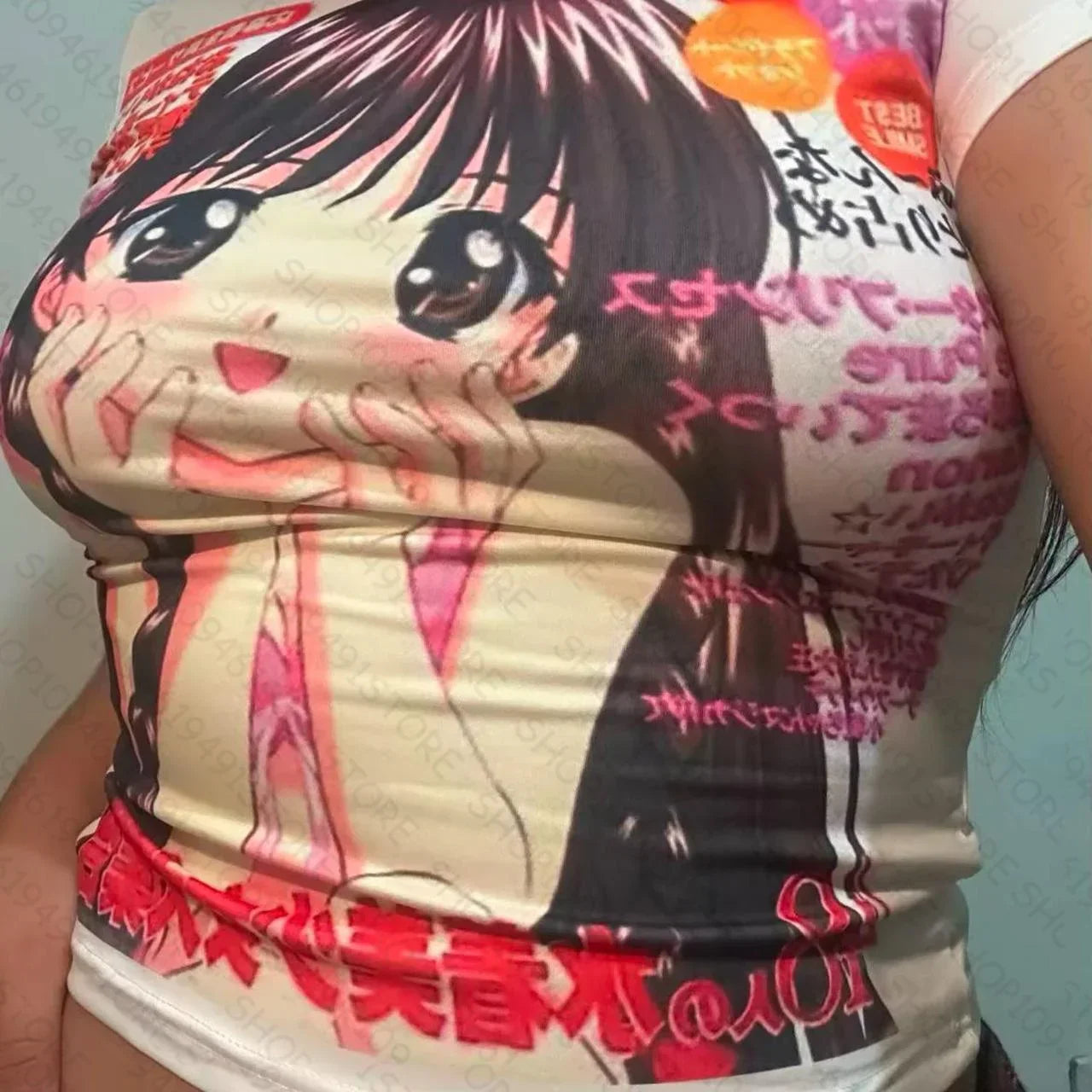 Kawaii Anime Girl Y2K Style Women’s Sling Crop Tops Punk Letterprints Casual Cute Tops Harajuku Vintage Gothic