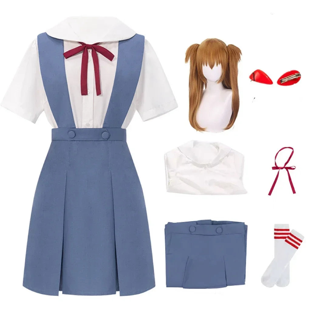 Rei Ayanami Cosplay Costume Asuka Langley Soryu Cosplay Women School Uniform Dresses Wig Hair Clips Halloween Loli