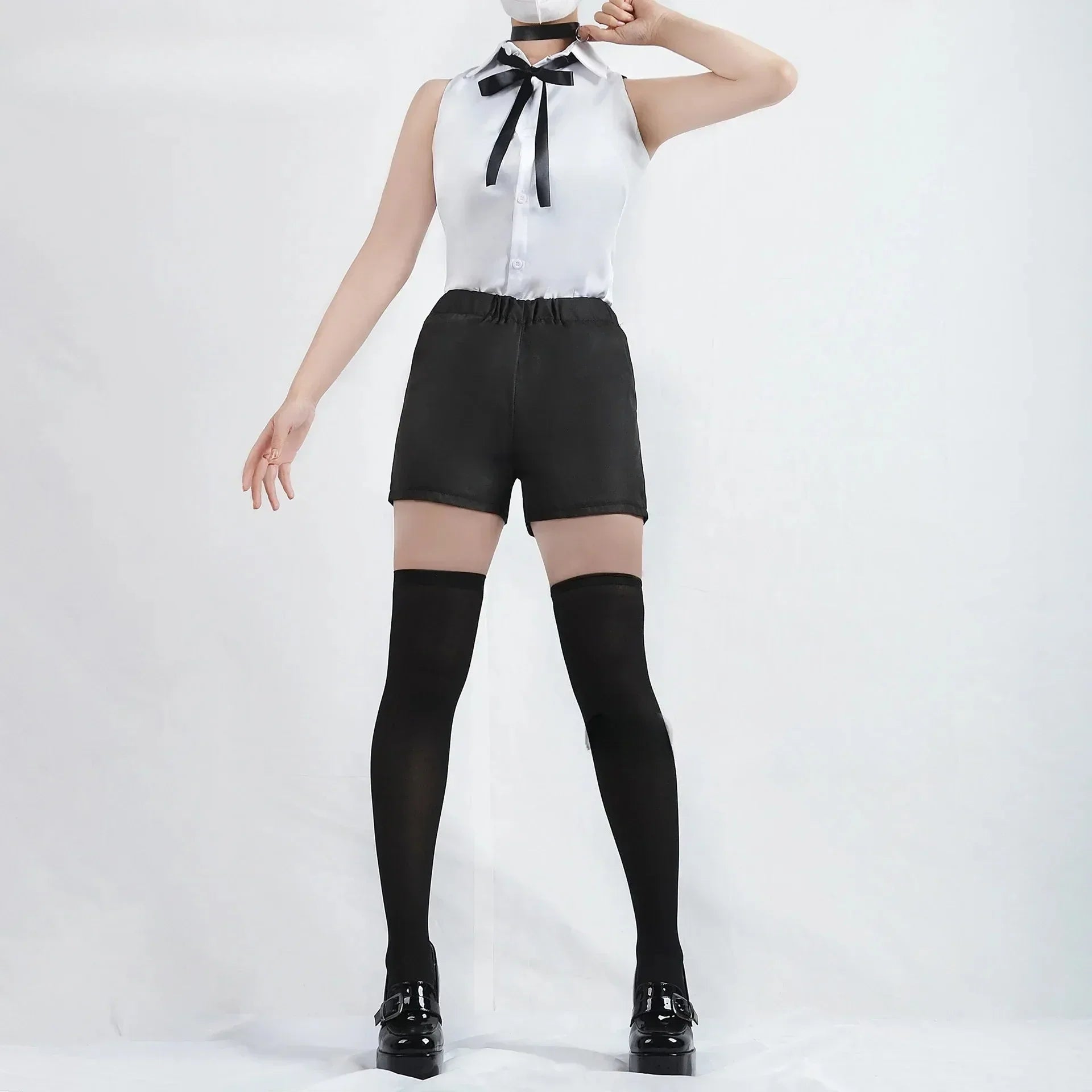 Anime Chainsaw Reze Cosplay Costume Outfits Shirt Tie Short Wig Neck Ring Women Anime Uniform Halloween Party