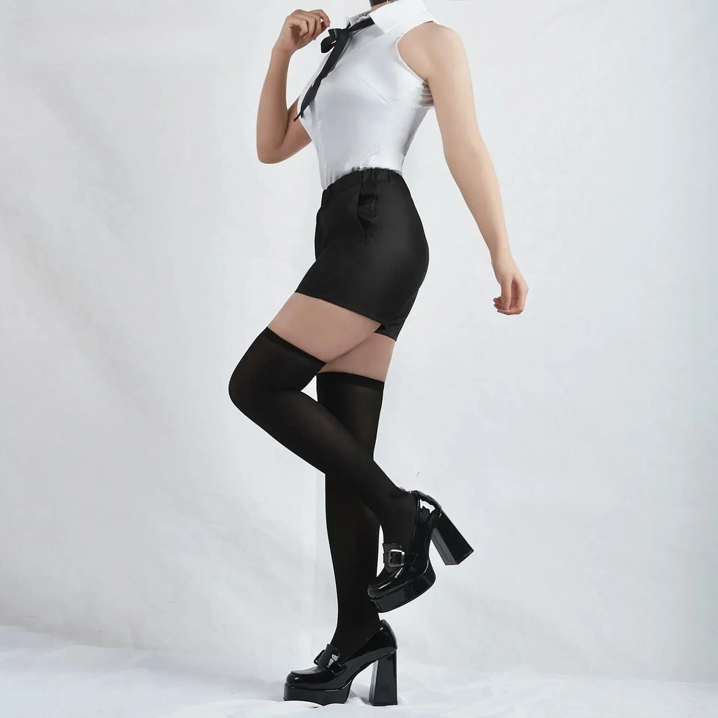 Anime Chainsaw Reze Cosplay Costume Outfits Shirt Tie Short Wig Neck Ring Women Anime Uniform Halloween Party